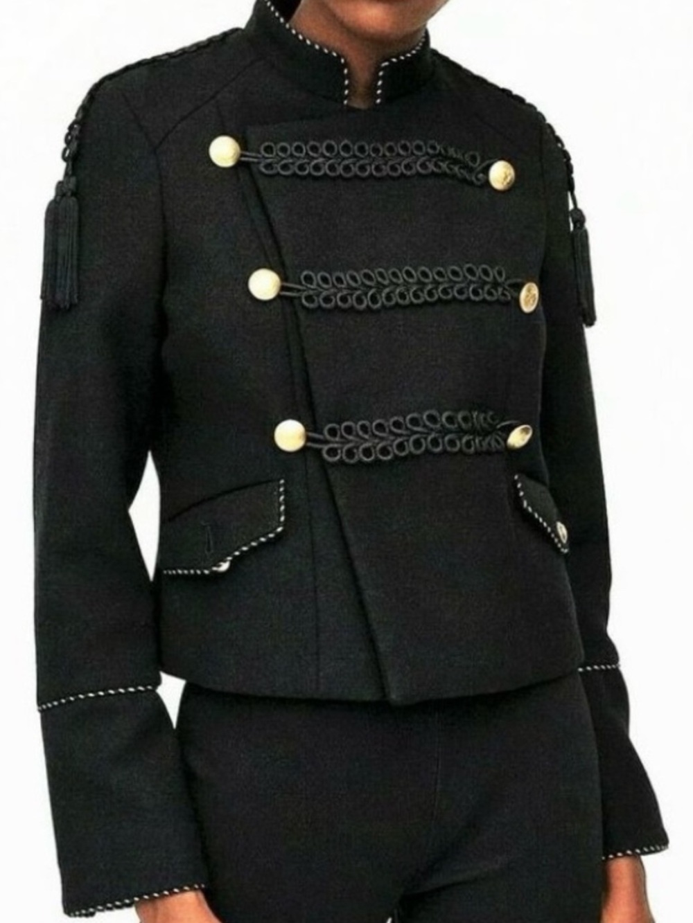 ZARA Black Military Button Tassel Embroidered Jacket